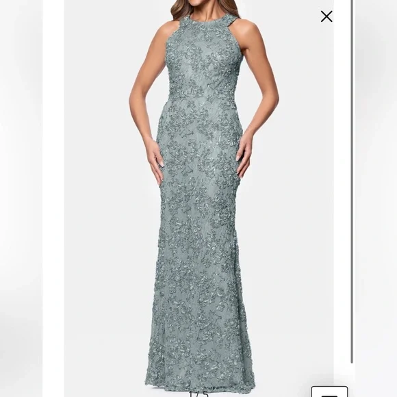 Xscape Floral Lace Dress in Soft Blue - Picture 1 of 5